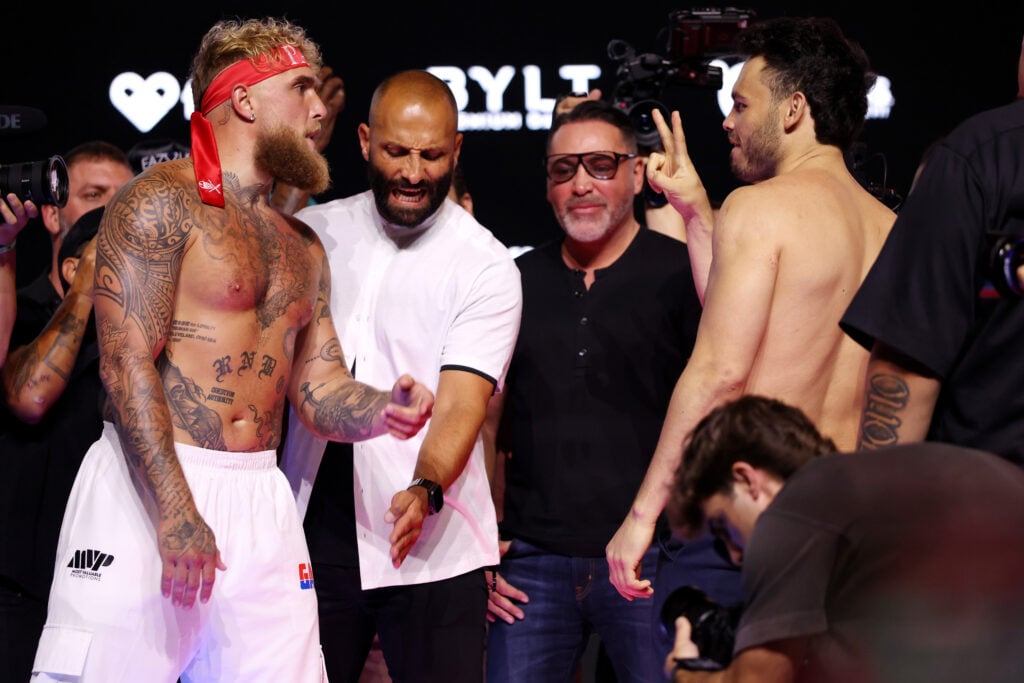 Jake Paul facing off with Julio Cesar Chavez Jr. at weigh-in
