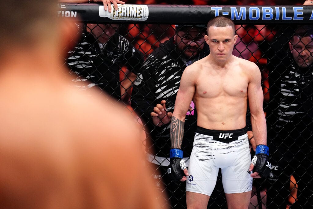 Kai Kara-France stares down Alexandre Pantoja during their intros at UFC 317