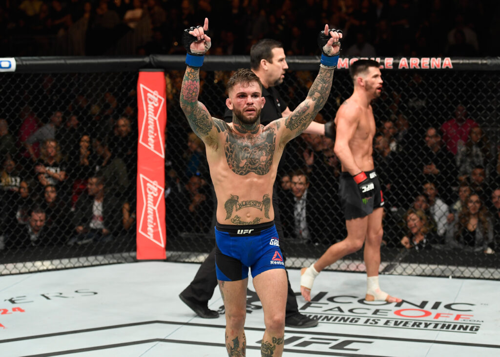 Cody Garbrandt reacts to his victory over Dominick Cruz at UFC 207