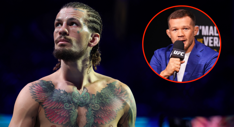 Sean O'Malley enters the Octagon for his fight with Merab Dvalishvili at UFC 316, inset Petr Yan at the UFC 299 press conference