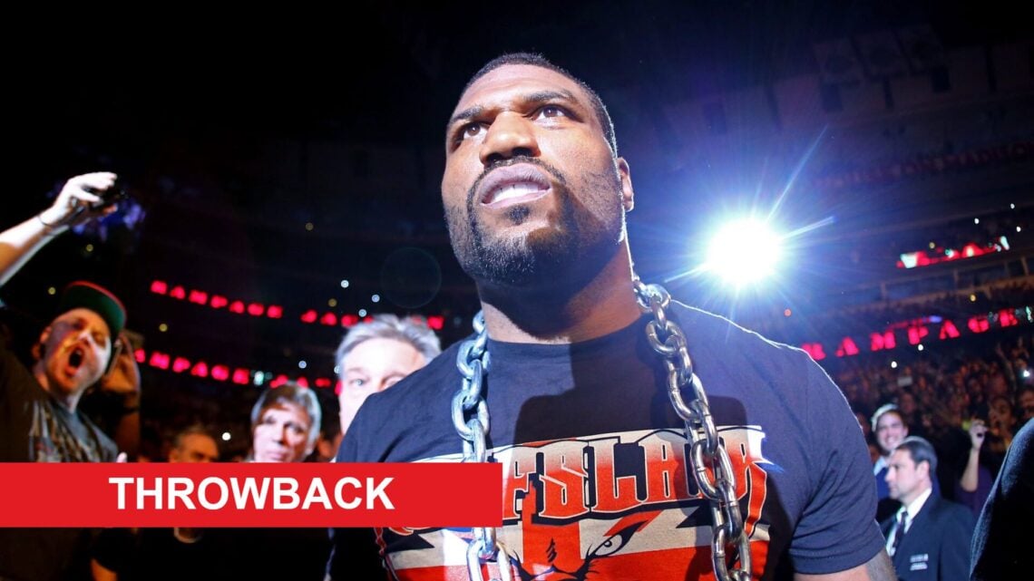 Quinton 'Rampage' Jackson walking to the cage with throwback banner
