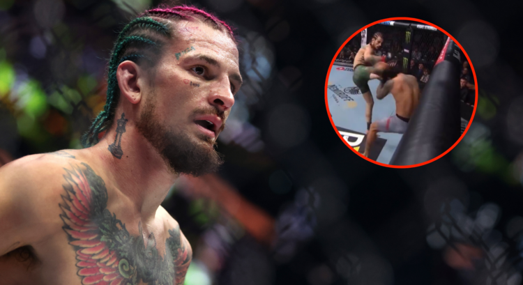 Sean O'Malley enters the Octagon for his fight at UFC 306, inset O'Malley kicking Jose Alberto Quinonez