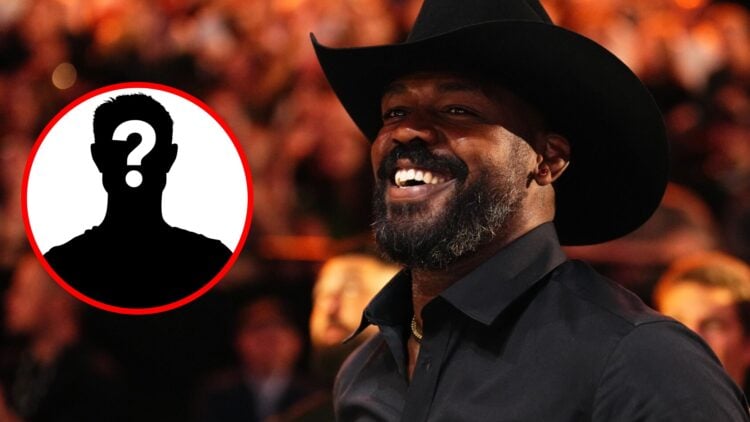 Jon Jones in attendance at UFC 306, inset mystery icon