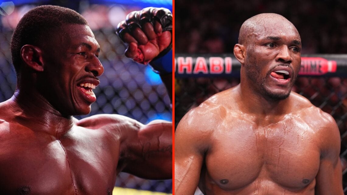 Kamaru Usman of Nigeria reacts after a decision loss against Khamzat Chimaev and Joaquin Buckley before hie fight with Colby Covington