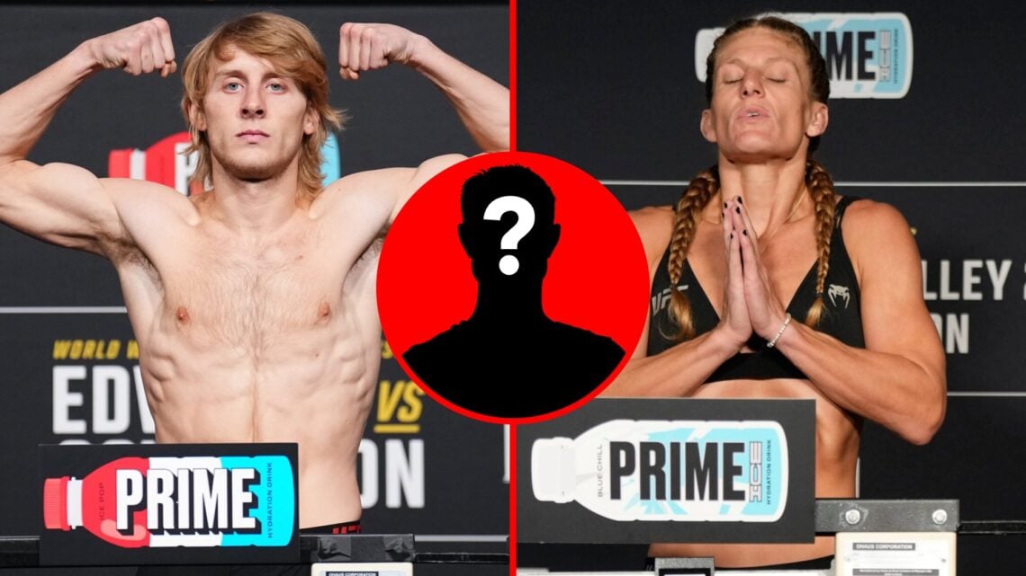Left: Paddy Pimblett weighs in before his fight against King Green at UFC 304. Right: Kayla Harrison on the scales during UFC 316 weigh-ins. Inset:...