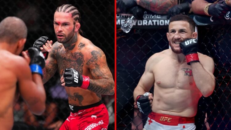 Split image of Cody Garbrandt at UFC Atlanta and Merab Dvalishvili at UFC 316