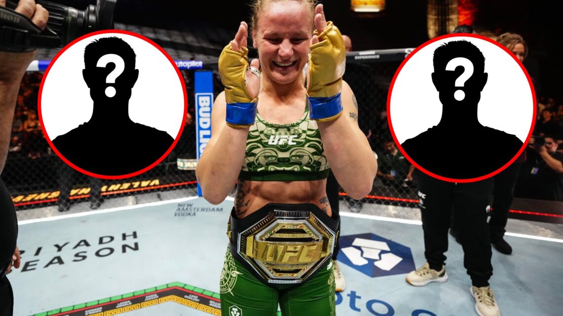 Main: Valentina Shevchenko celebrates after her win over Alexa Grasso in their title fight at UFC 306. Insets: Mystery fighters