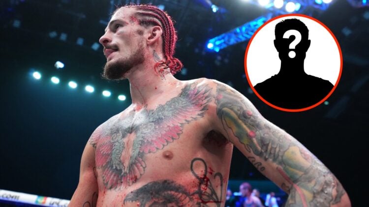 Sean O'Malley following his UFC 280 fight against Petr Yan with a mystery fighter overlay