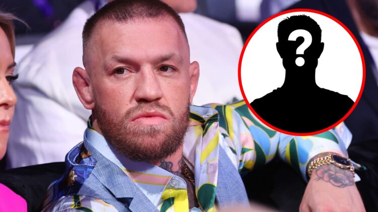 Conor McGregor looks on from ringside during Daniel Dubois vs Anthony Joshua in Wembley Stadium, inset mystery icon