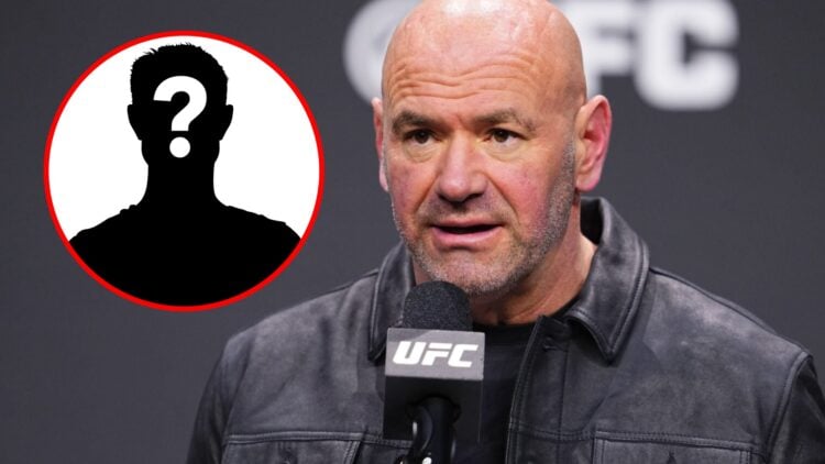 Main: Dana White at the UFC 2024 seasonal press conference. Inset: Mystery fighter.
