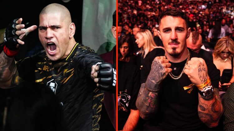 Alex Pereira during his UFC 313 walkout split with Tom Aspinall watching on at UFC 309