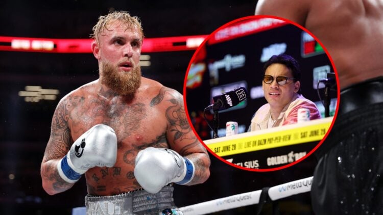 Main: Jake Paul during his fight against Mike Tyson. Inset: Julio Cesar Chavez Jr on stage for a press conference ahead of his fight against Jake P...
