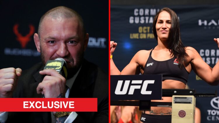 Image of Conor McGregor at BKFC press conference and Jessica Eye at UFC weigh-ins