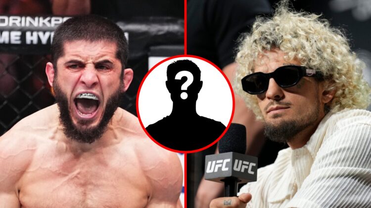 Left: Islam Makhachev reacts after submitting Renato Moicano at UFC 311. Right: Sean O'Malley speaks on stage at the UFC 316 press conference. Inse...