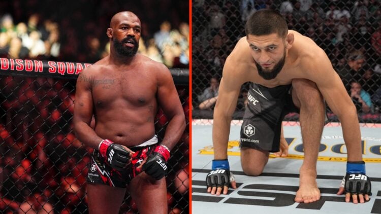 Jon Jones during his final UFC fight at UFC 309 split with Khamzat Chimaev moments before UFC 273 fight against Gilbert Burns