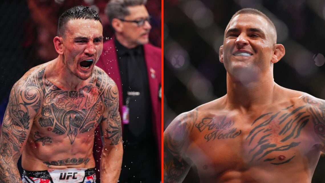 Dustin Poirier inside the cage for his UFC 302 title fight against Islam Makhachev and Max Holloway after a knockout win over Justin Gaethje at UFC...