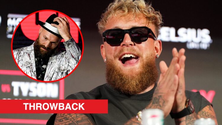 Main: Jake Paul on stage for a press conference ahead of his Netflix fight against Mike Tyson. Inset: Tyson Fury arrives for a press conference ahe...