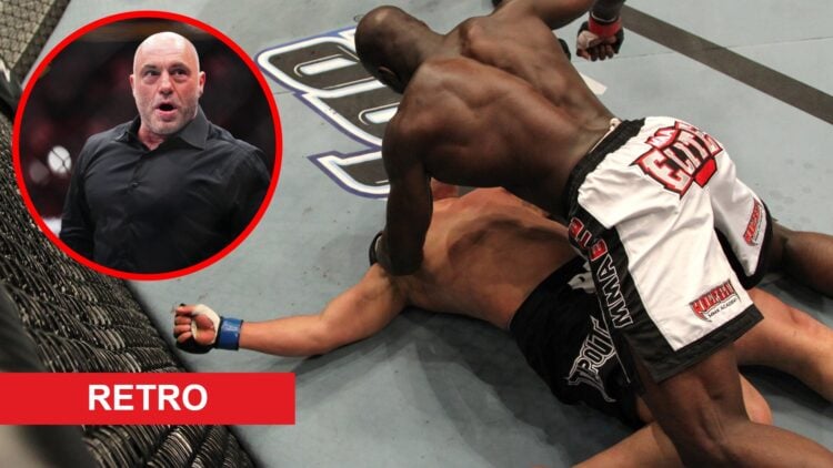 Cheick Kongo knocks out Pat Barry at UFC on Versus 4, inset Joe Rogan reacts to Max Holloway's knockout of Justin Gaethje at UFC 300