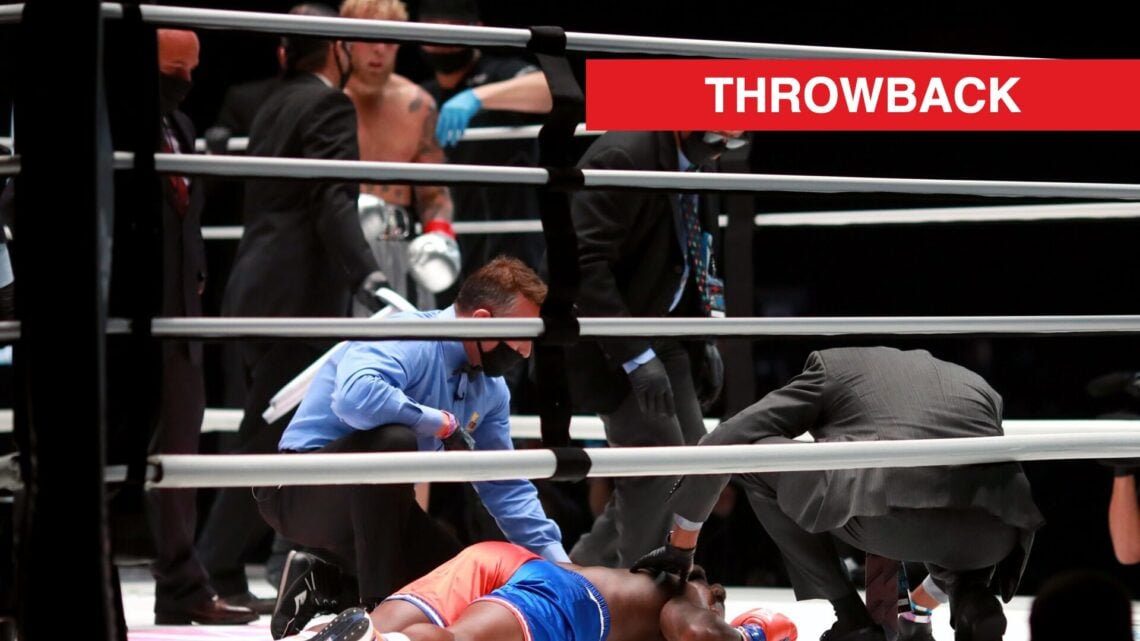 Nate Robinson receives medical attention after being knocked out by Jake Paul in their Triller fight.