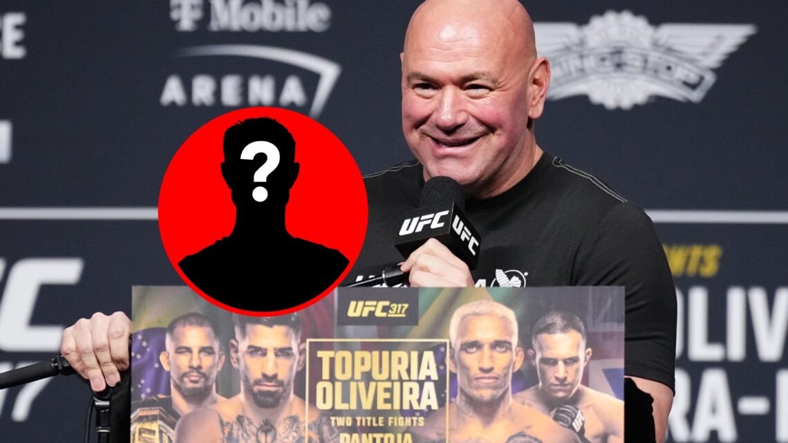 Image of Dana White at the UFC 317 press conference, with mystery inset
