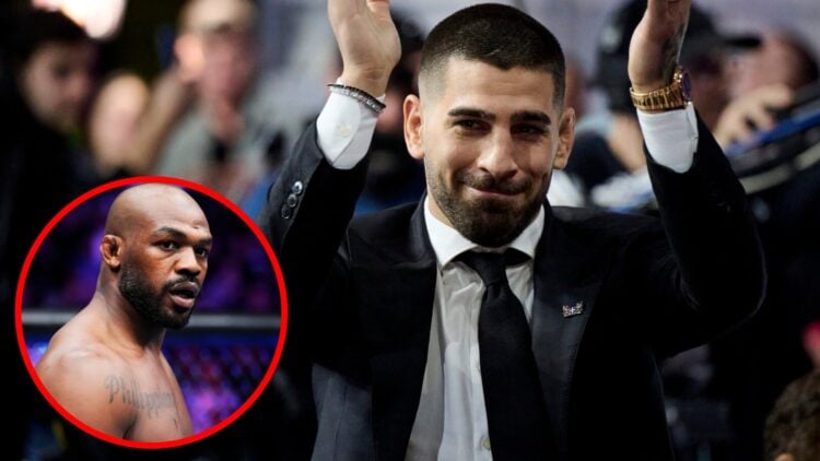Ilia Topuria attends WOW 17 in Madrid, inset Jon Jones enters the Octagon for his UFC 285 fight with Ciryl Gane