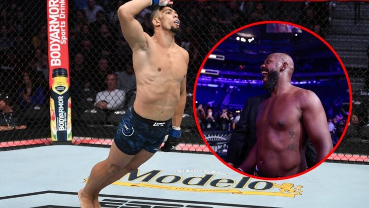 Main: Johnny Walker celebrates after knocking out Misha Cirkunov at UFC 235. Inset:J on Jones leaves the cage after beating Stipe Miocic at UFC 309.