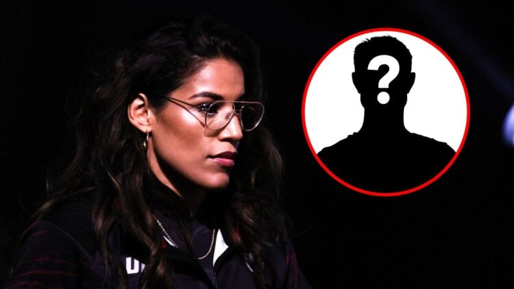 Main: Julianna Pena at the UFC 277 ceremonial weigh-ins. Inset: Mystery fighter