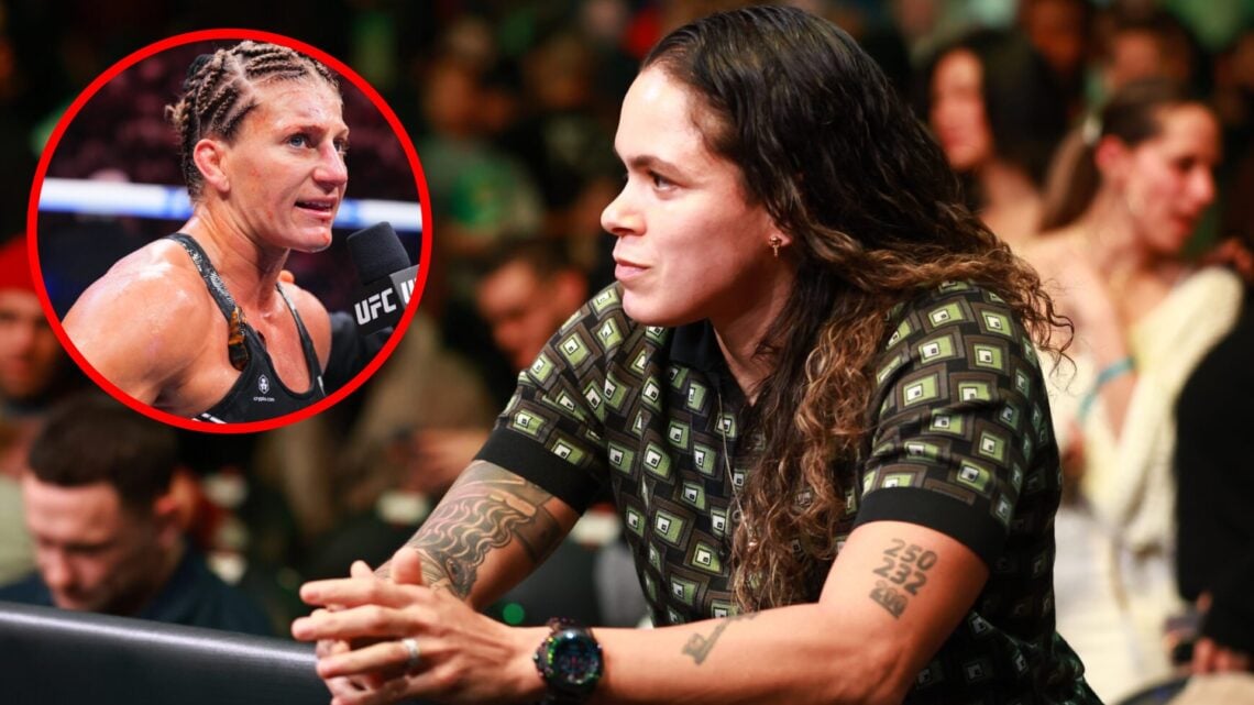 Amanda Nunes watches on at UFC 297, inset Kayla Harrison speaks after beating Ketlen Vieira at UFC 307