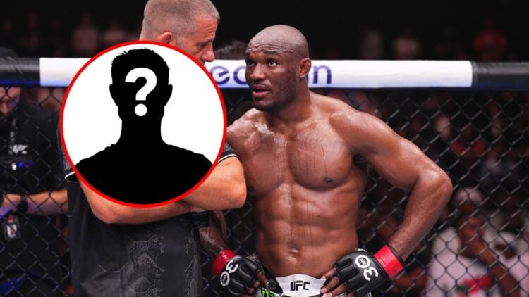 Main: Kamaru Usman inside the cage after his loss to Khamzat Chimaev at UFC 294. Inset: Mystery fighter.