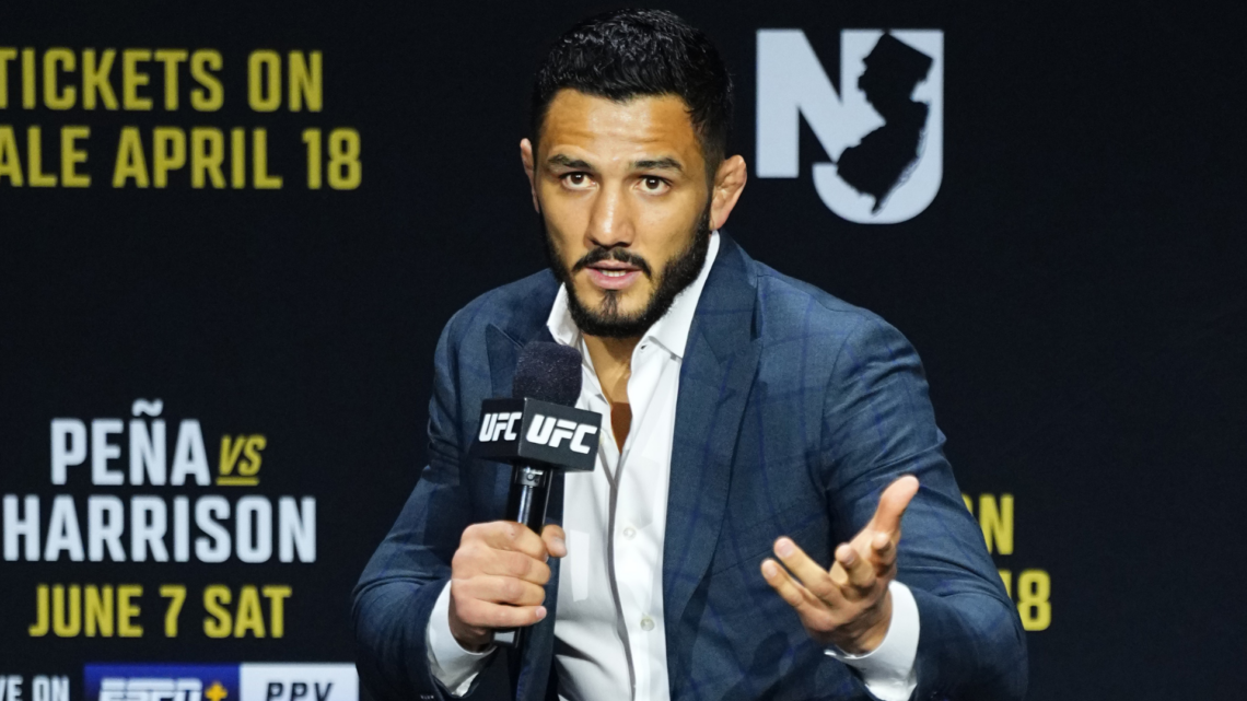 Aaron Pico answers a question during a UFC 316 Q+A session with fans
