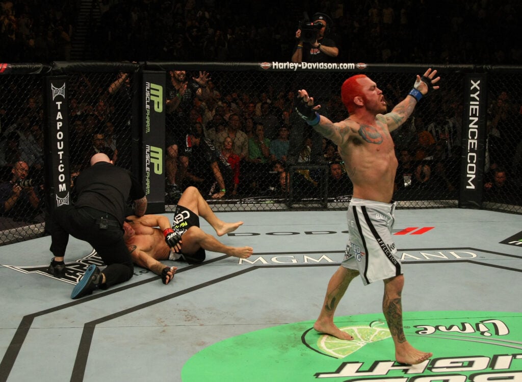Chris Leben celebrates after knocking out Wanderlei Silva at UFC 132