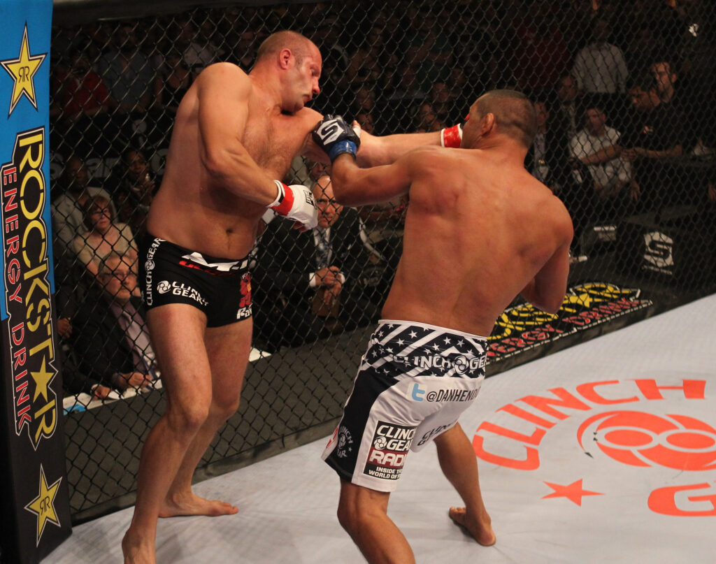 Dan Henderson lands a left hand on Fedor Emelianenko