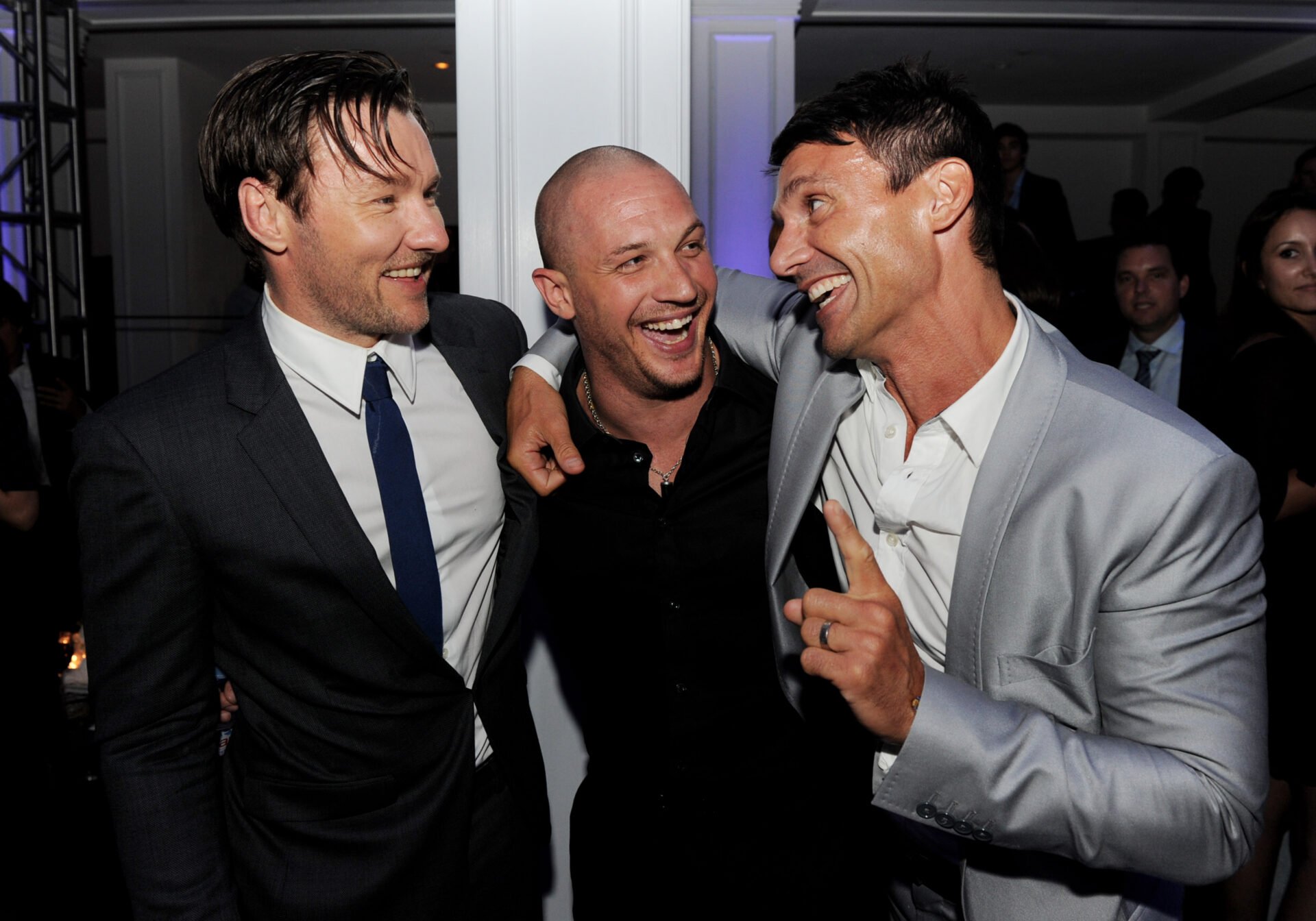 Joel Edgerton, Tom Hardy and Frank Grillo at Warrior after-party
