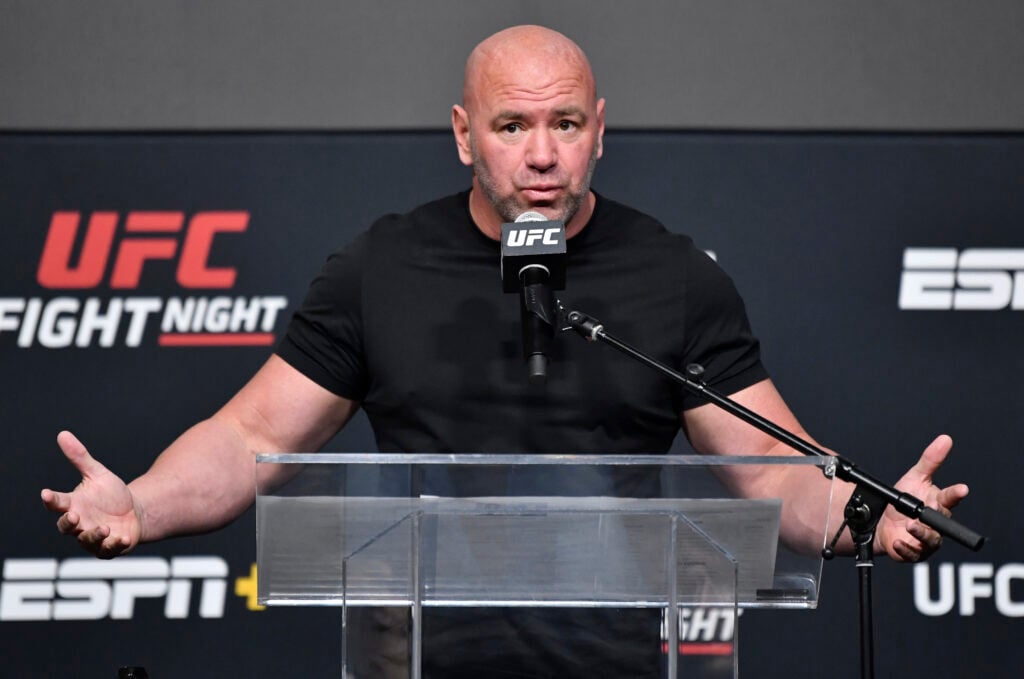Dana White speaks at a press conference for UFC Vegas 11
