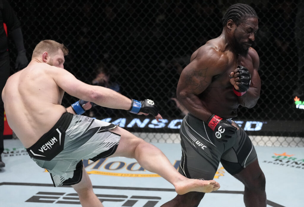 Marcin Prachnio kicks William Knight at the UFC Apex