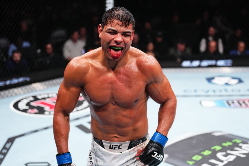 Paulo Costa reacts during his fight with Robert Whittaker at UFC 298.