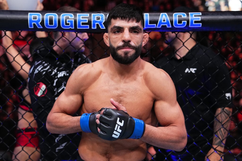 Amir Albazi enters the Octagon for his fight with Brandon Moreno at UFC Edmonton