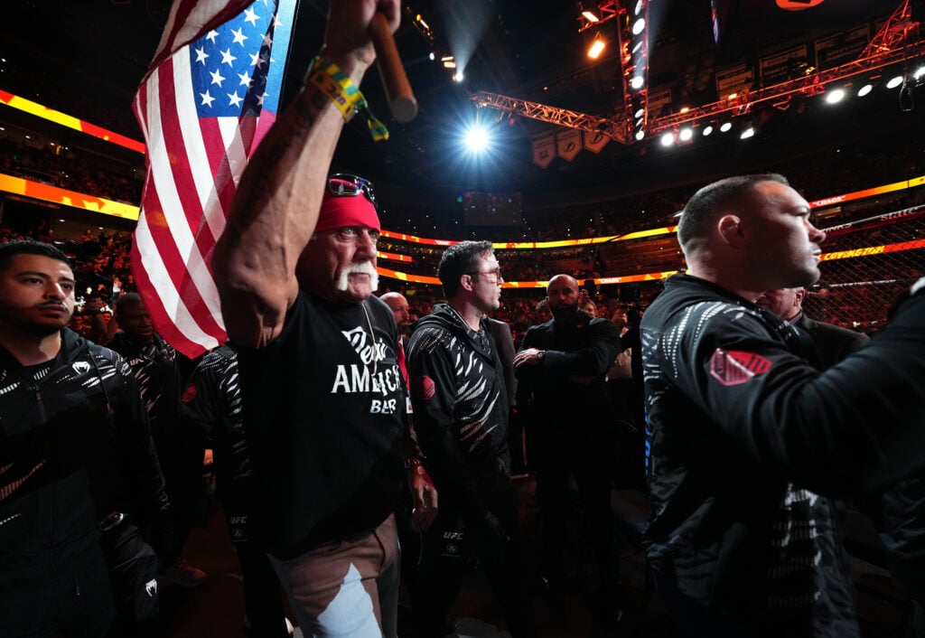 Hulk Hogan walking out with Colby Covington at UFC Tampa