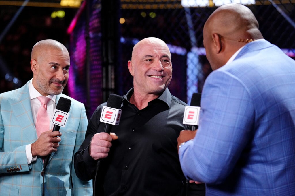 Jon Anik, Joe Rogan and Daniel Cormier on the UFC 317 broadcast