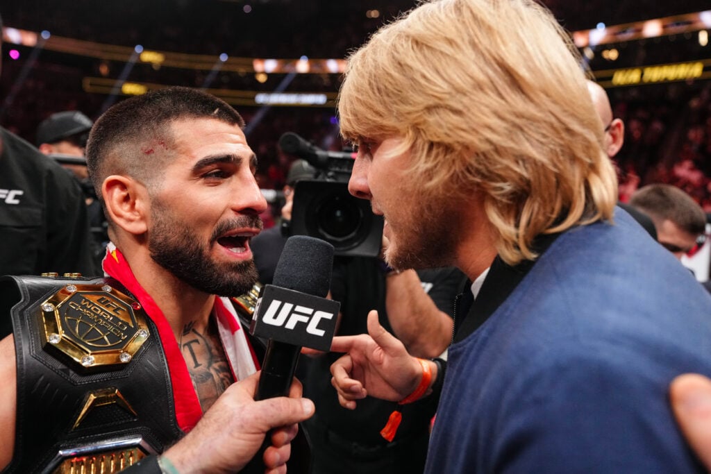 Ilia Topuria and Paddy Pimblett face off in the Octagon at UFC 317 in Las Vegas