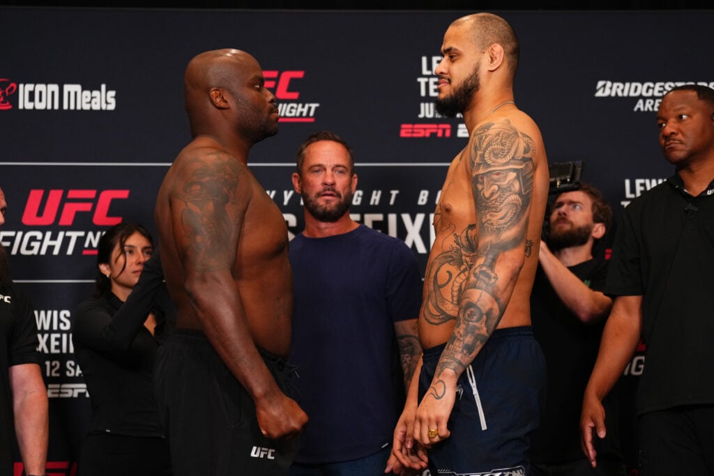 Derrick Lewis and Tallison Teixeira face off at the UFC Nashville weigh-ins