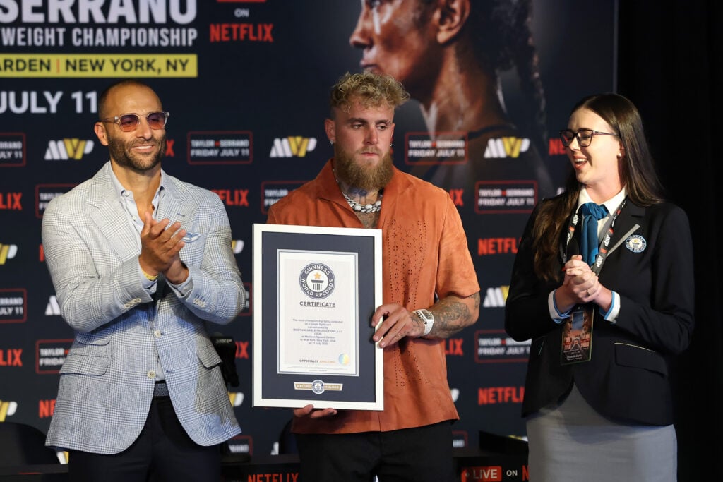 Jake Paul receives Guinness World Record following Katie Taylor vs Amanda Serrano 3