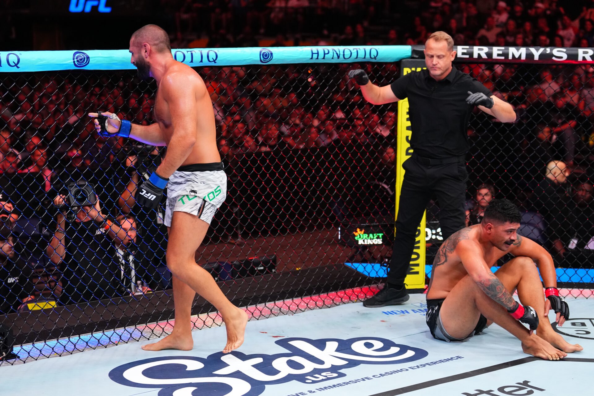 Tuco Tokkos walks off after submitting Junior Tafa at UFC Nashville