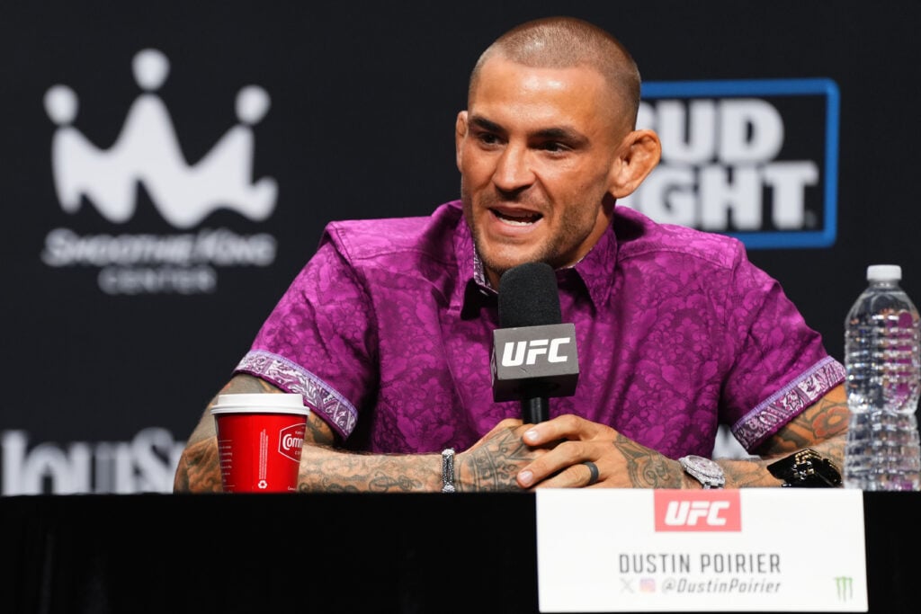 Dustin Poirier speaking at the UFC 318 press conference