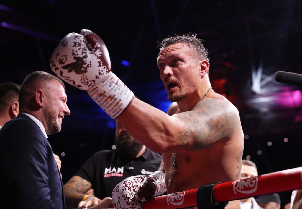 Oleksandr Usyk addressed the crowd after beating Daniel Dubois