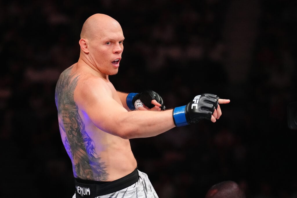 Bogdan Guskov celebrates after knocking out Nikita Krylov at UFC Abu Dhabi