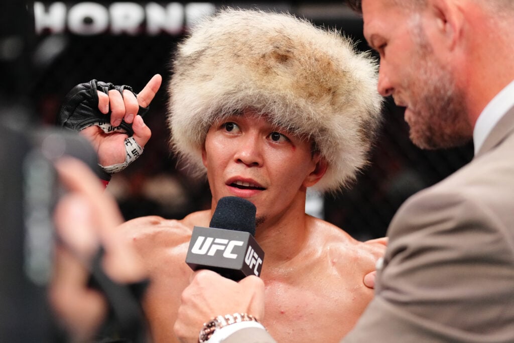 Asu Almabayev speaks with Michael Bisping in his post-fight interview at UFC Abu Dhabi