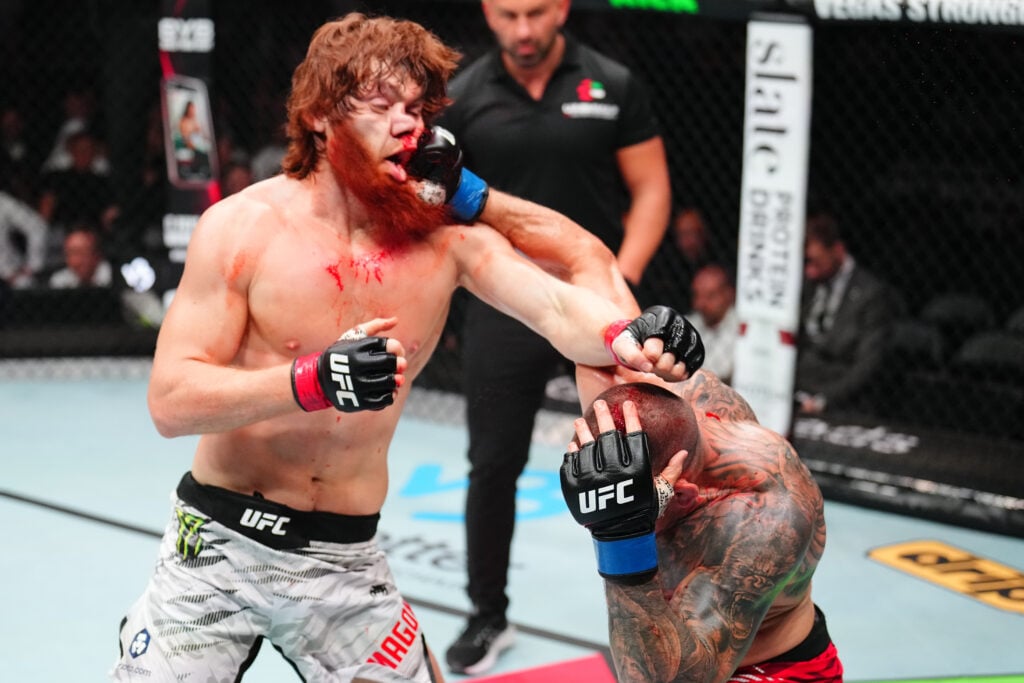 Shara Magomedov is punched and has his nose broken by Marc-Andre Barriault at UFC Abu Dhabi