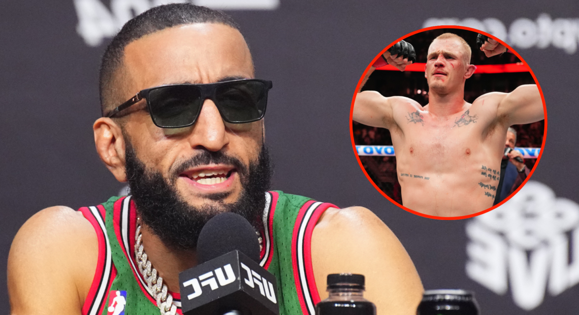 Belal Muhammad speaks at the UFC 304 press conference, inset Ian Machado Garry after his win at UFC Kansas City