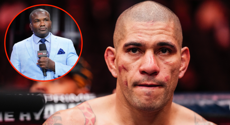Alex Pereira reacts after a decision loss to Magomed Ankalaev at UFC 313, inset Din Thomas at a UFC BJJ event
